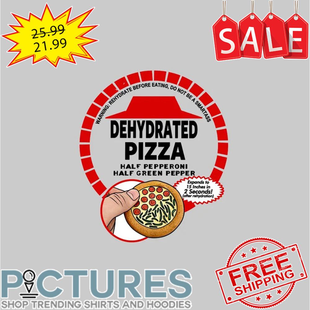 Dehydrated pizza half pepperoni half green pepper shirt