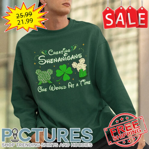 Mickey creating shenaigans one world at a time St Pactrick's day shirt