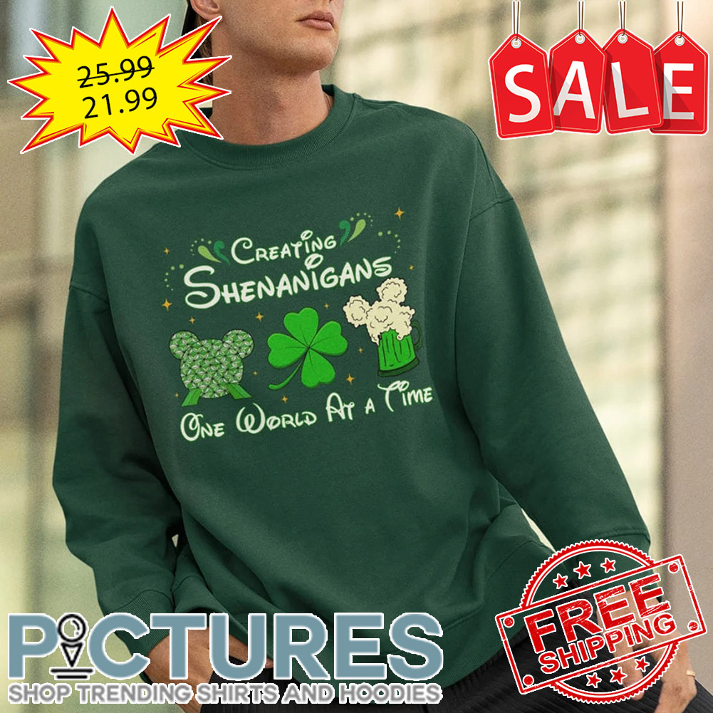 Mickey creating shenaigans one world at a time St Pactrick's day shirt