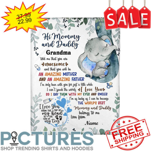 Personalized Elephant Baby Girl hi mommy and daddy grandma custom name blanket