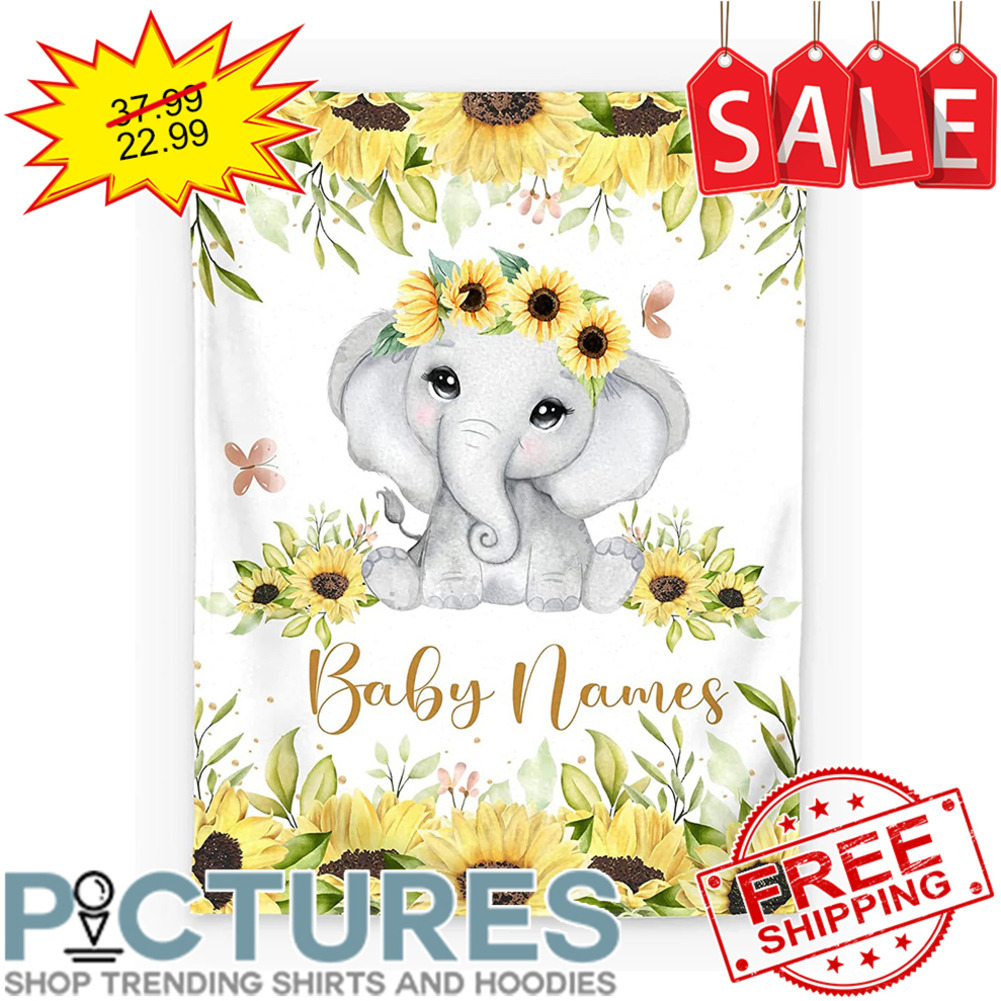 Personalized Sunflower Elephant Baby Girl Custom name blanket