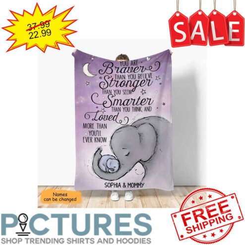 Personalized Elephant Braver Stronger Smarter Loved Custom Name Mother's day blanket