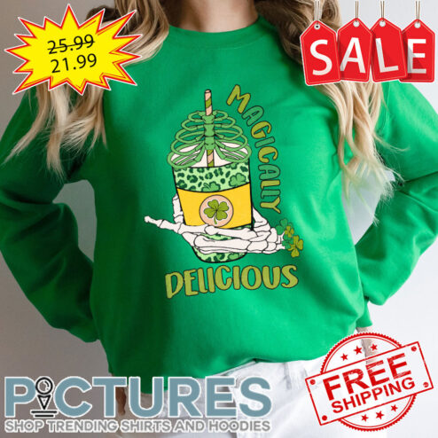 Skeleton Coffee Leopard Magically Delicious Irish Lucky Shamrocks St Patrick's day shirt