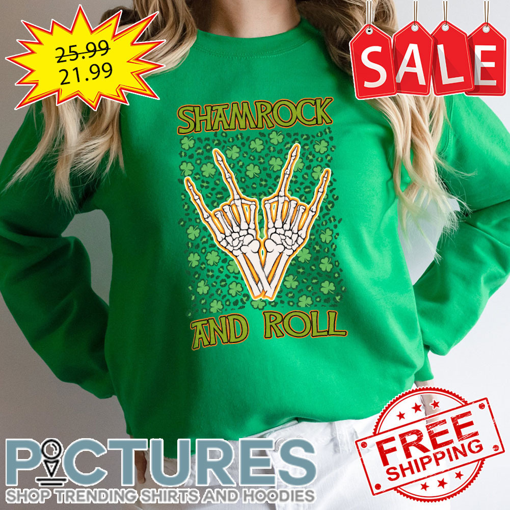 Skeleton Shamrocks Rock n Roll Irish Green St Patrick's day shirt