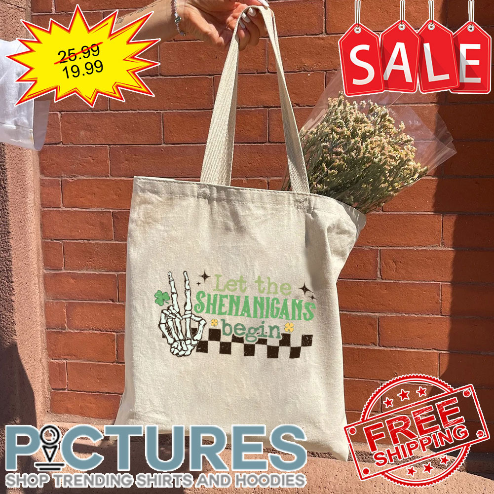 Skeleton Peace Let The Shenanigans Begin Irish Green Shamrock Vintage St Patrick's day Tote Bag