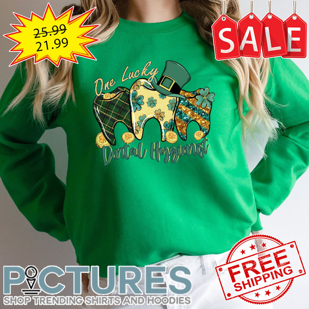 Tooth One Lucky Dental Hygienist Glitter Irish Green Shamrock St Patrick's Day shirt