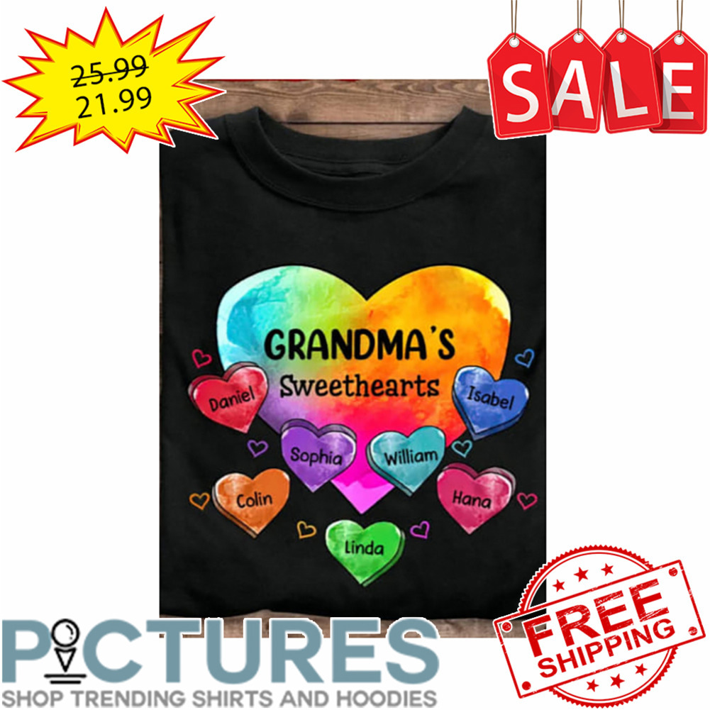 Personalized Colorful Heart Grandma's Sweethearts Custom Name kids shirt