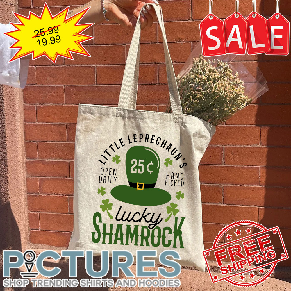 Little Leprechaun's Open Daily 25 Cent Hand Picked Lucky Shamrock St Patrick's Day Tote Bag
