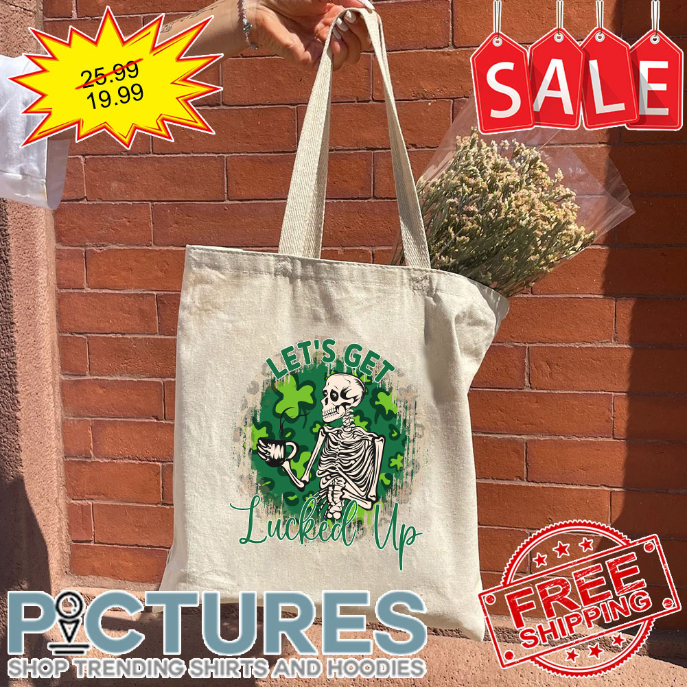 Skeleton Coffee Leopard Irish Green Let's Get Lucked Up St Patrick's Day Vintage Tote Bag