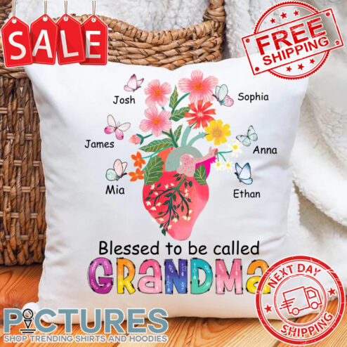 Personalized Grandma Blessed to be called Grandma with Heart Custom grandkid Butterflies Mother's Day Canvas Pillow