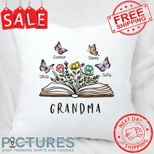 Personalized Grandma Floral Book With Butterfly Custom Name Grandkids Mother's Day Canvas Pillow