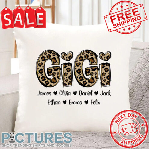 Personalized Leopard Gigi Custom Name Grandkids Canvas Pillow