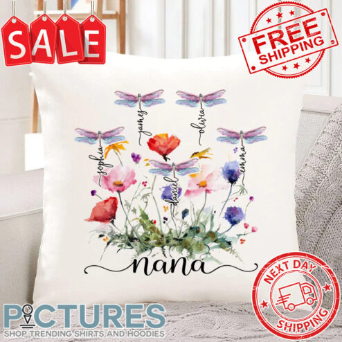 Personalized Nana Wildflowers Watercolor Custom Name Grankids Canvas Pillow