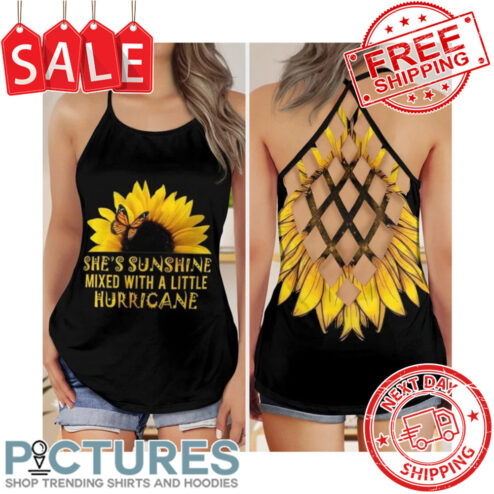 Butterfly Sunflower She's Sunshine Mixed With A Little Hurricane Criss Cross Open Back Tank