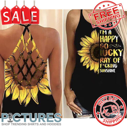 Sunflower I'm A Happy Go Lucky Ray Of Fucking Sunshine Criss Cross Open Back Tank