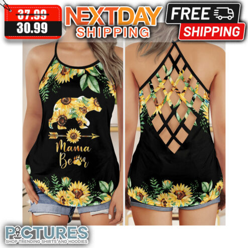 Sunflower Arrow Mama Bear Mother's Day Criss Cross Open Back Tank Top