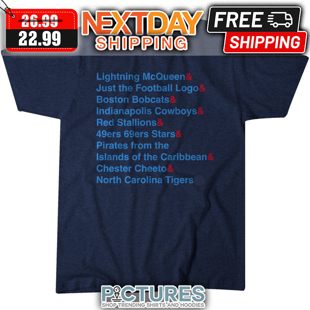Lightning McQueen Just The Football Logo Chester Cheeto North Carolina Tigers Tennessee Titans NFL shirt