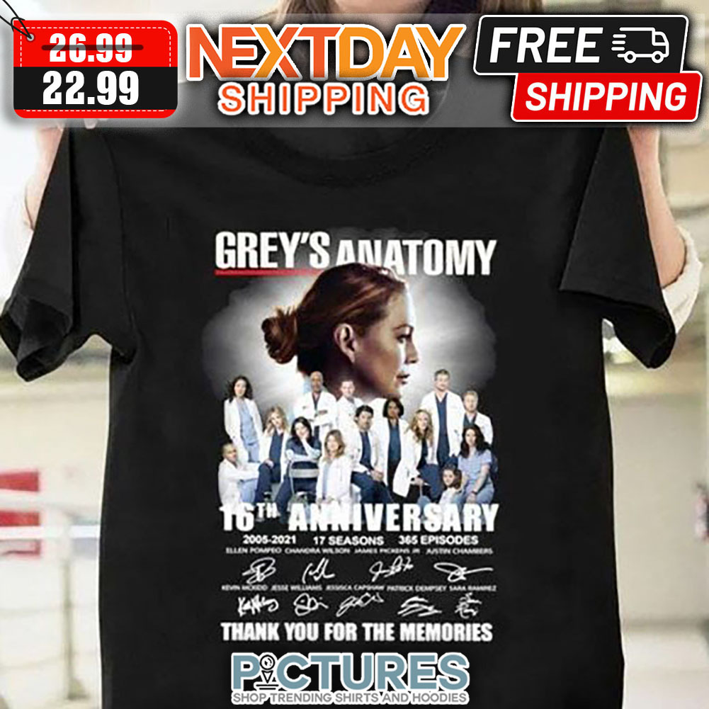 Grey's Anatomy 16th Anniversary Thank Your For The Memories Characters Signatures shirt