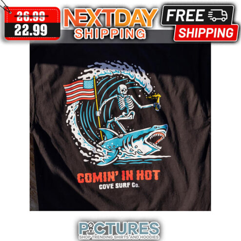 Skeleton Surf Shark Beer Comin' In Hot shirt