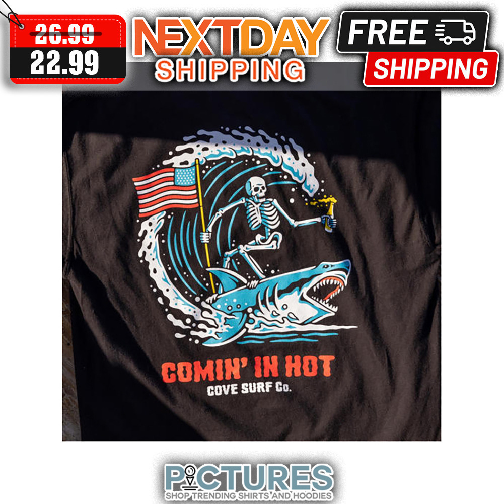 Skeleton Surf Shark Beer Comin' In Hot shirt