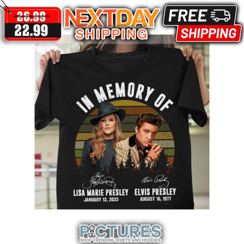 In Memory Of Lisa Marie Presley January 12 2023 Elvis Presley August 16 1977 Signatures Retro Sunset Vintage shirt