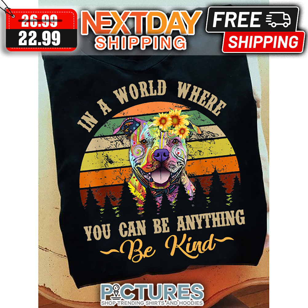 Pit Bull In A World Where You Can Be Anything Be Kind Retro Sunset Vintage shirt