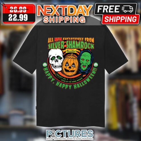 All New Exclusively From Silver Shamrock Novelties Collect All 3 Glow In The Dark Masks Happy Happy Halloween shirt