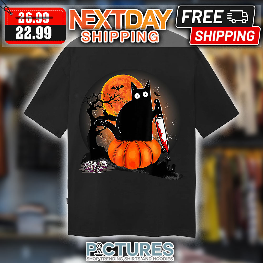 Black Cat Knife Pumpkin Horror Halloween shirt
