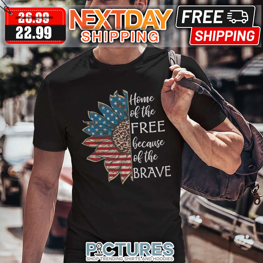 Sunflower Leopard Home Of The Free Because Of The Brave American Flag shirt