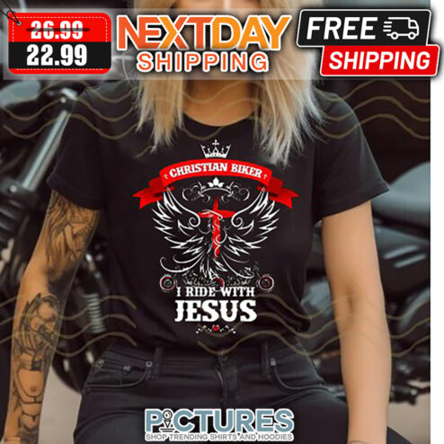 Wings Christian Biker I Ride With Jesus Cross shirt