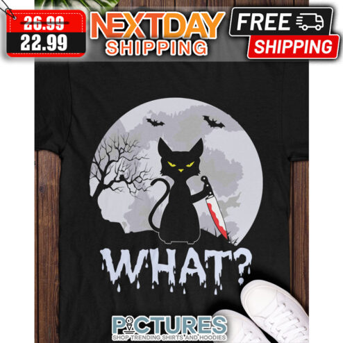 Black Cat Knife In The Moon What Halloween shirt
