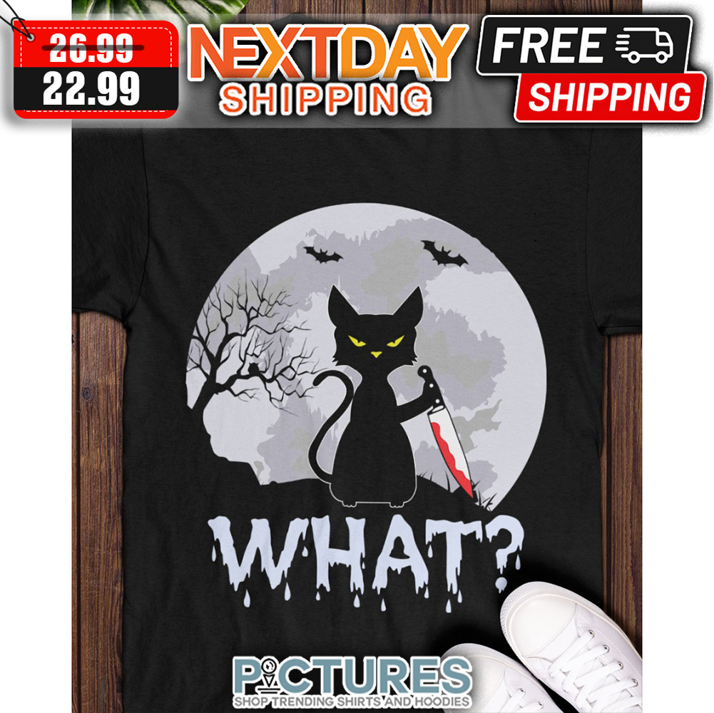Black Cat Knife In The Moon What Halloween shirt