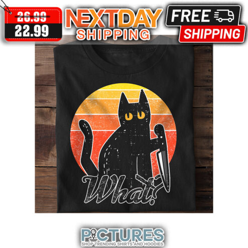 Black Cat Knife What Retro Sunset Vintage shirt