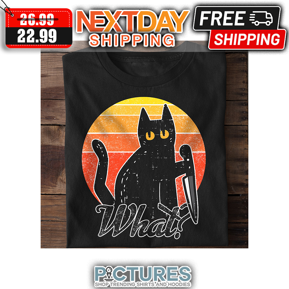 Black Cat Knife What Retro Sunset Vintage shirt