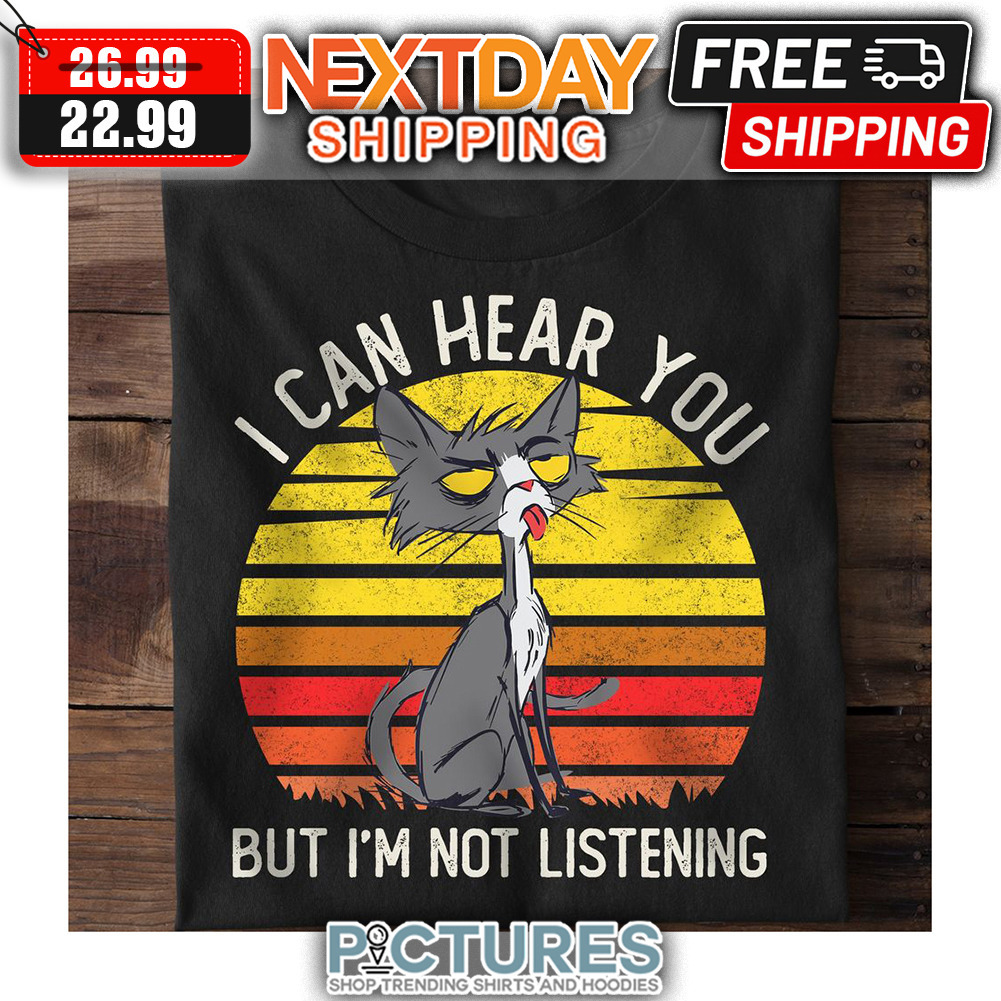 Crazy Cat I Can Hear You But I'm Not Listening Retro Sunset Vintage shirt