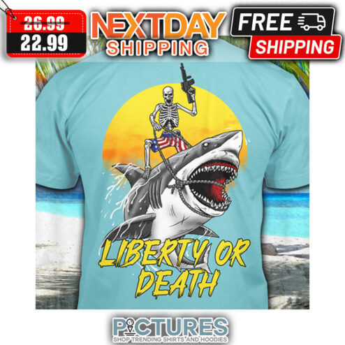 Skeleton Ride Shark Liberty Or Death Retro Sunset Vintage shirt