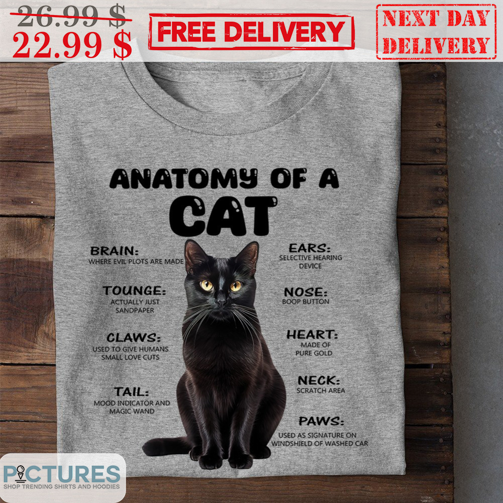 Black Cat Anatomy Of A Cat Brain Ears Touge Nose Claws Heart Tail Neck Paws Shirt
