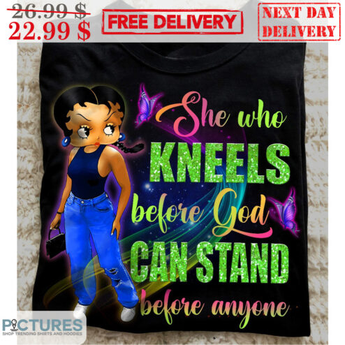 Lady She Who Kneels Before God Can Stand Before Anyone Butterfly Shirt