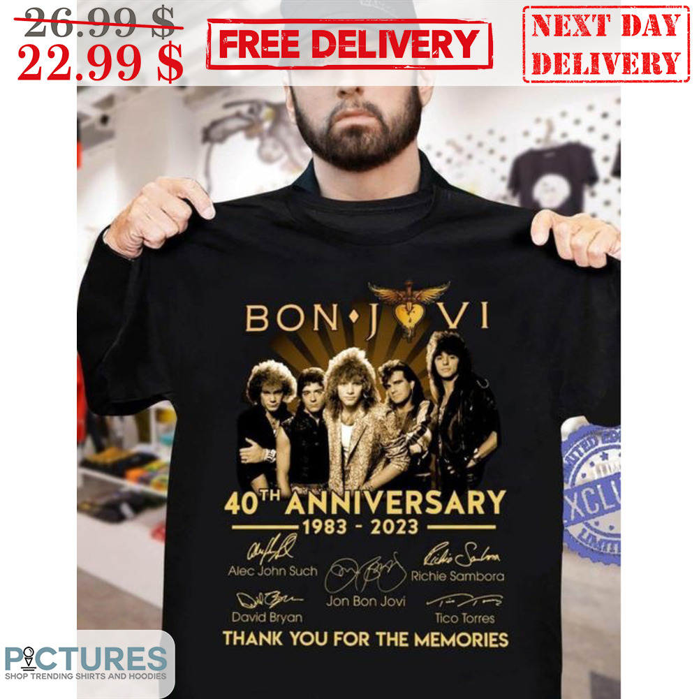 Bon Jovi 40th Anniversary 1983-2023 Signature Thank You For The Menories Shirt