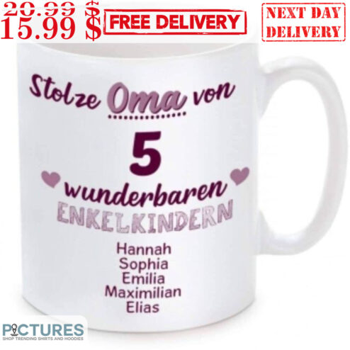 Stolze Oma Von 5 Wunderbaren Enkelkindern Custom Name Mug