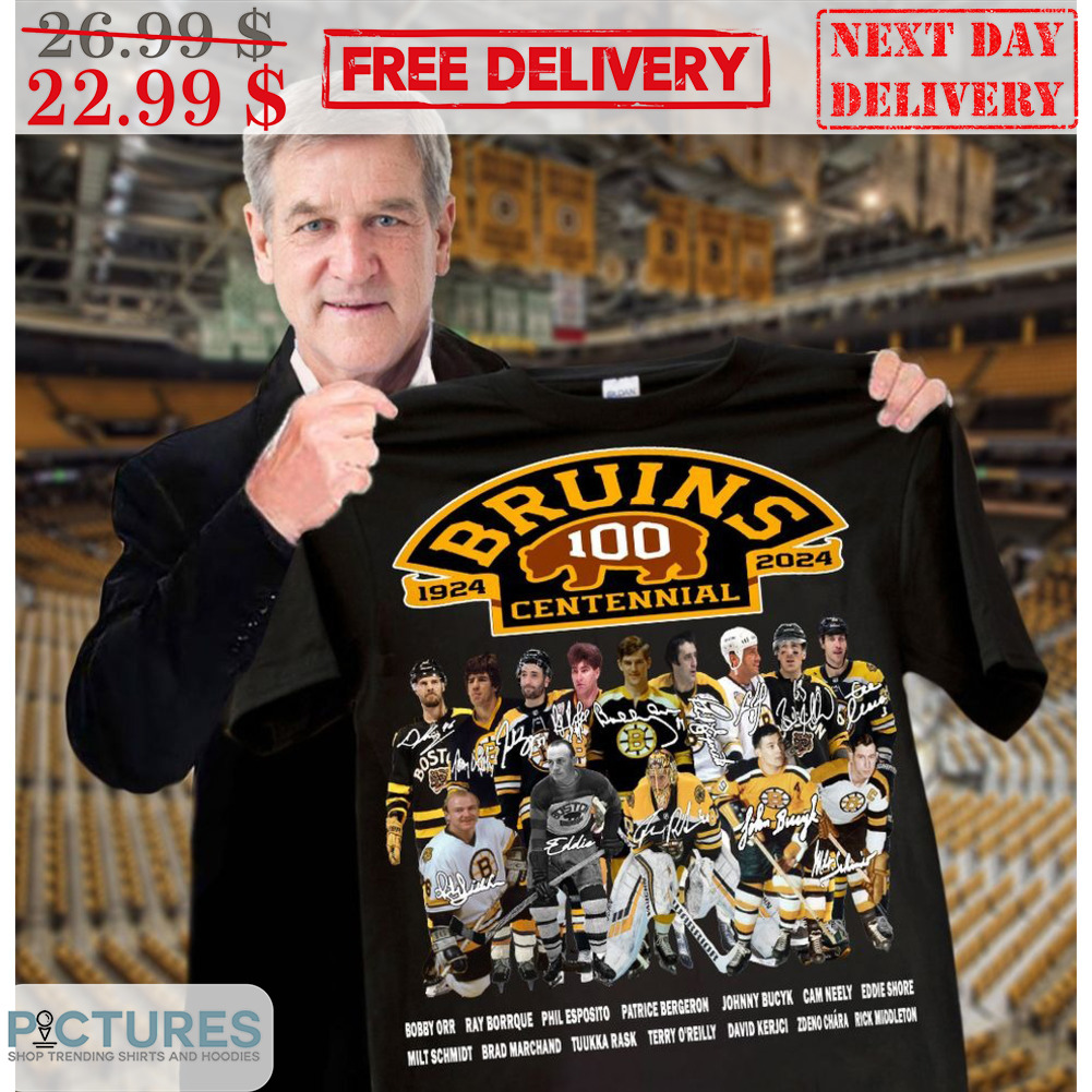 Official boston Bruins Centennial 100 Years 1924-2024 Signatures Shirt,  hoodie, sweater, long sleeve and tank top