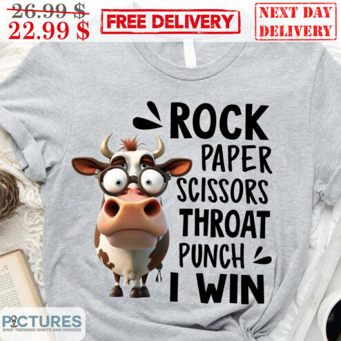 Cow Rock Paper Scissors Throat Punch I Win Shirt
