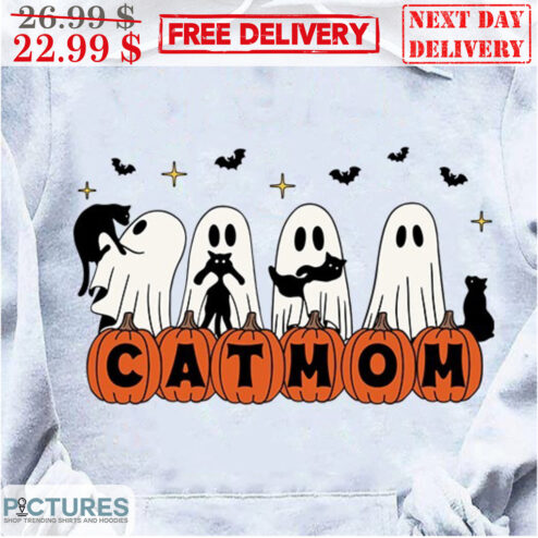 Custom Name Cat Mom Pumpkin Ghost Halloween 2023 Shirt