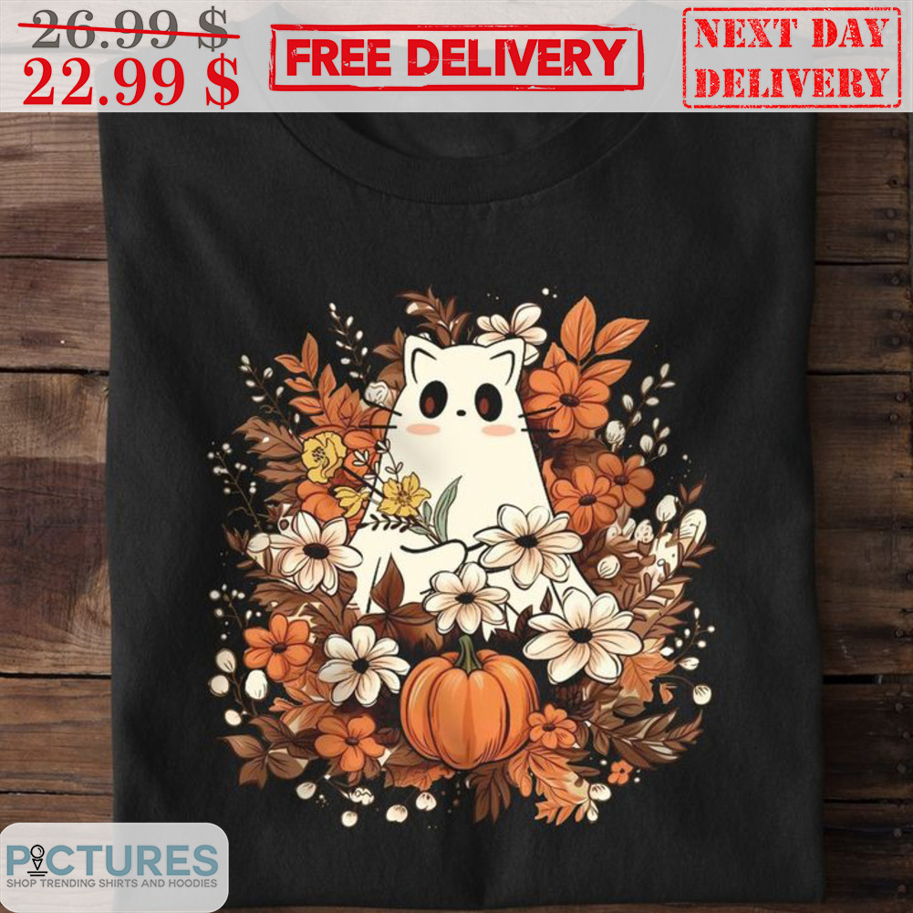 Cat Boo Ghost Floral Pumpkin Halloween 2023 Shirt