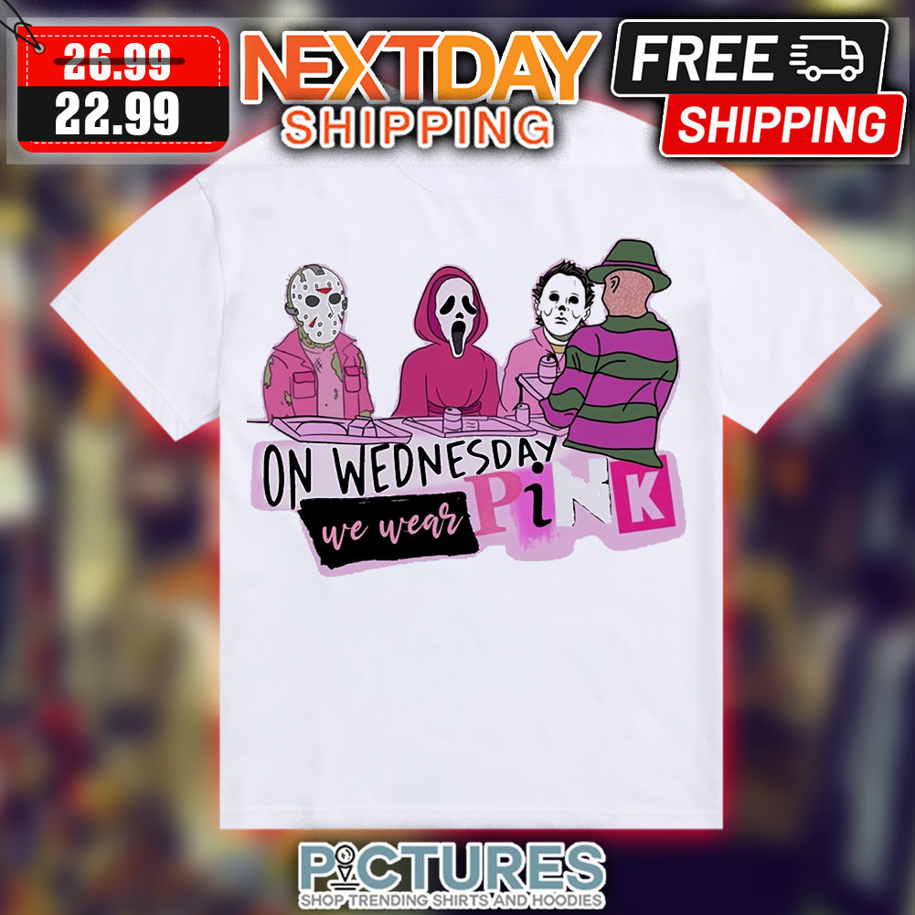 On Wednesday We Wear Pink Horror Characters Halloween 2023 Shirt