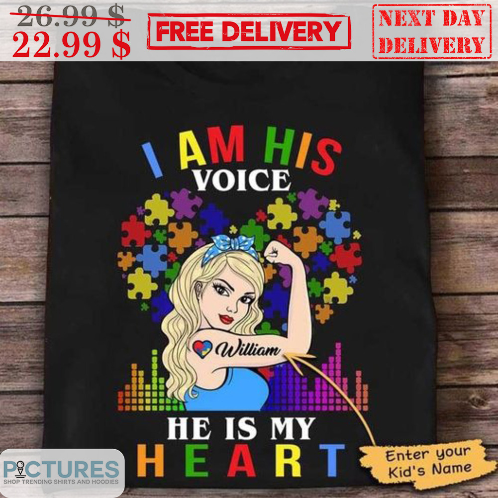 Custom Name's Autism I Am His Voice He Is My Heart Shirt