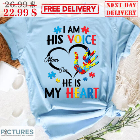 Custom's Name Autism I Am His Voice He Is My Heart Shirt