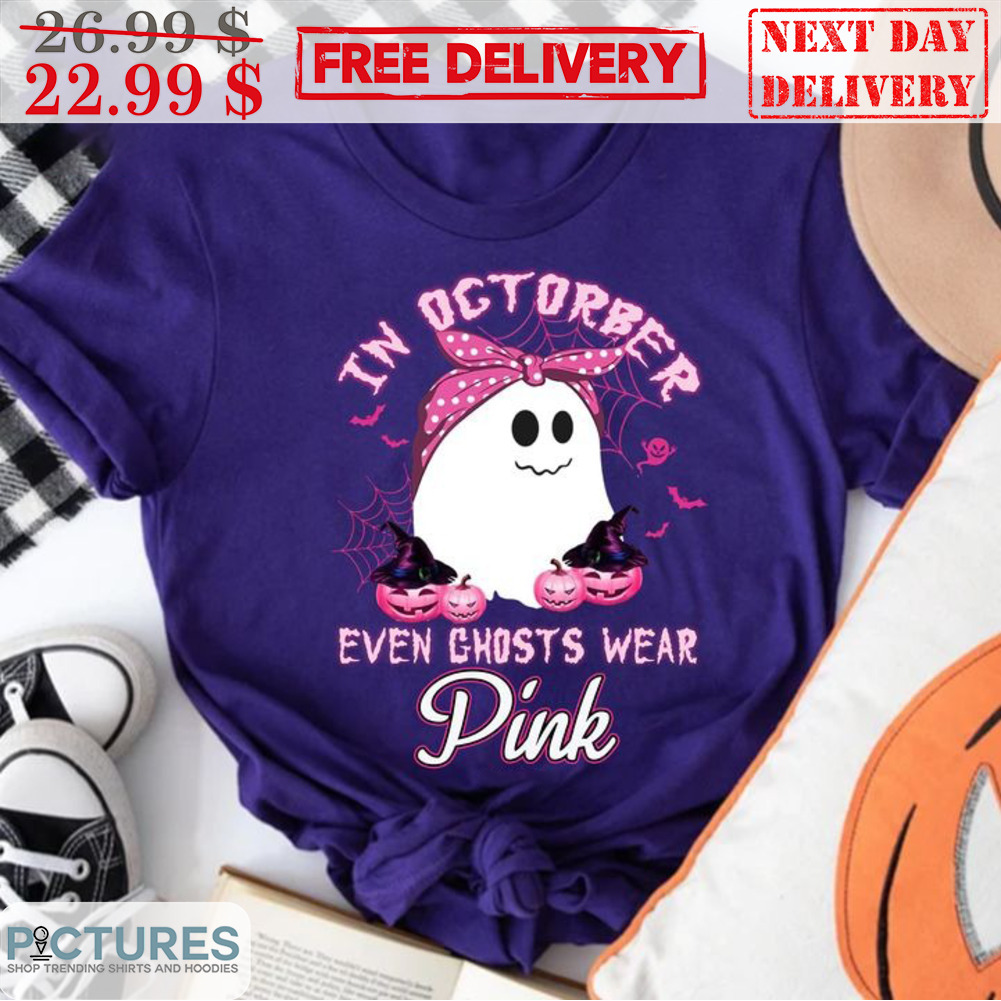 Boo Ghost In Octorber Even Ghosts Wear Pink Bowtie Pumpkin Halloween 2023 Shirt