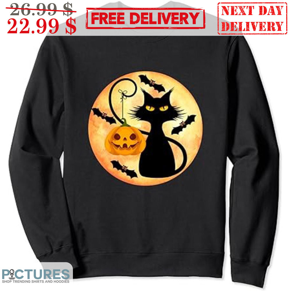 Black Cat Pumpkin Moon Night Bat Halloween 2023 Shirt