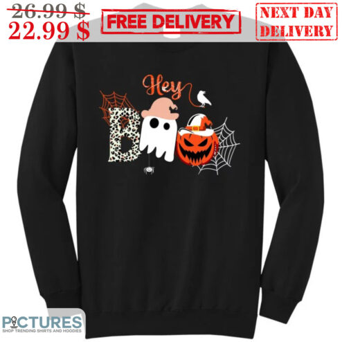 Hey Boo Ghost Pumpkin Leopard Spiderweb Halloween 2023 Shirt
